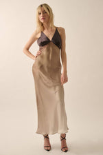 Ombre Satin Deep V-Neck Fit And Flare Slip Dress