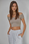 Seamless Ribbed Off Shoulder Crop Top