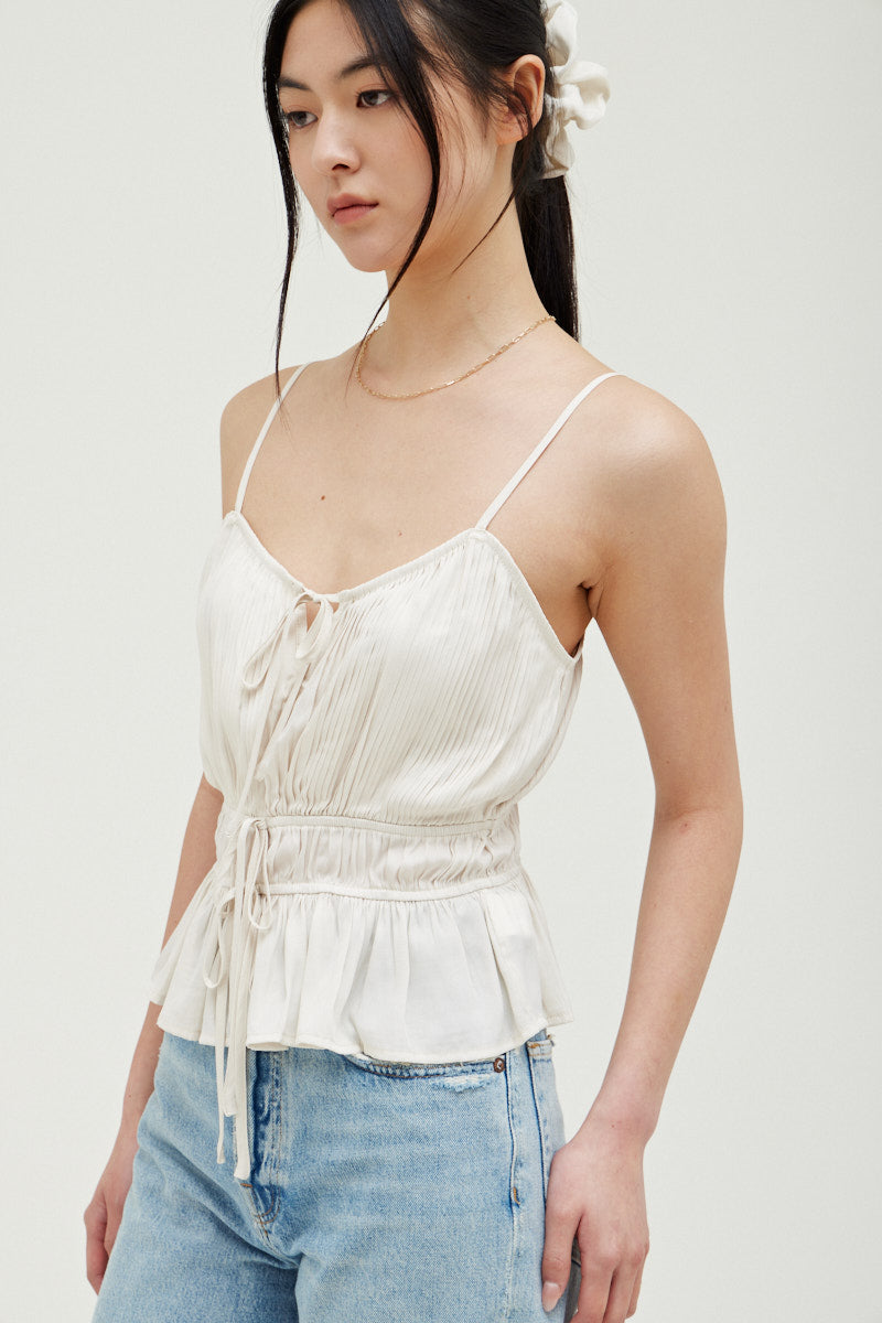 Tiered Pleated Satin Tank