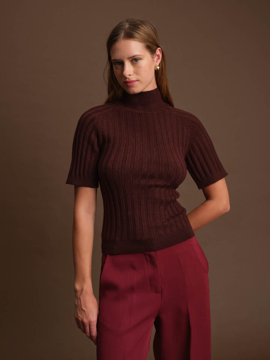 DELUC Oliver Turtleneck Knit Top Cacao