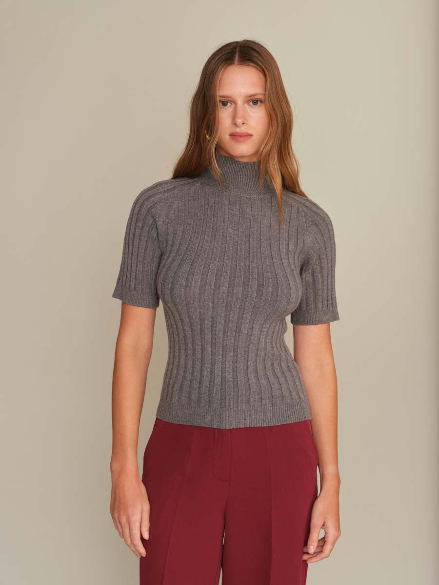 DELUC Oliver Turtleneck Knit Top Grey Melange
