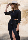 3/4 Sleeve Button Down Cut Out Midi Dress