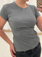 ribbed fitted tee shirt t-shirt grey grey melange gray brunette the label