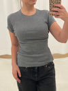 ribbed fitted tee shirt t-shirt grey grey melange gray brunette the label