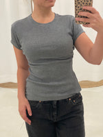 ribbed fitted tee shirt t-shirt grey grey melange gray brunette the label
