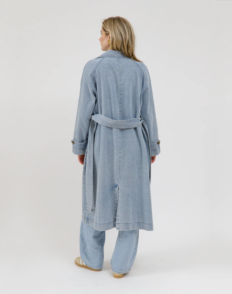 BRUNETE THE LABEL - Caitlin Denim Trench
denim, coat, trench, trench coat, jacket, denim coat, denim jacket, brunette the label, canada, canadian owned, canadian made, vancouver, denim trench coat, long coat, long jacket