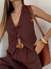 SANCIA - Drita Vest
cinnamon, vest, elegant, smart casual, business casual, tie up, front tie, front tie vest, summer top, summer tops, linen, linen blend, spring, spring top, spring tops, vacation top, vacation tops, resort, resortwear, holiday, holidays, australia, australian, australian made, australian owned, top, tops, shirt, tie up top, tie up vest, tie up shirt, tie up tops, tie up vests, tie up shirts