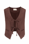 SANCIA - Drita Vest
cinnamon, vest, elegant, smart casual, business casual, tie up, front tie, front tie vest, summer top, summer tops, linen, linen blend, spring, spring top, spring tops, vacation top, vacation tops, resort, resortwear, holiday, holidays, australia, australian, australian made, australian owned, top, tops, shirt, tie up top, tie up vest, tie up shirt, tie up tops, tie up vests, tie up shirts