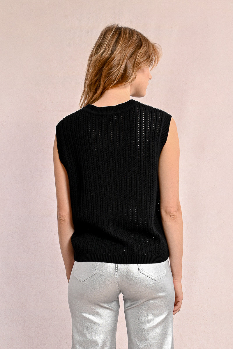 MOLLY BRACKEN- Sleeveless Knit Vest
sweater, light sweater, spring sweater, summer sweater, jumper, spring jumper, summer jumper, light jumper, outerwear, crochet, vest, knit, knitwear