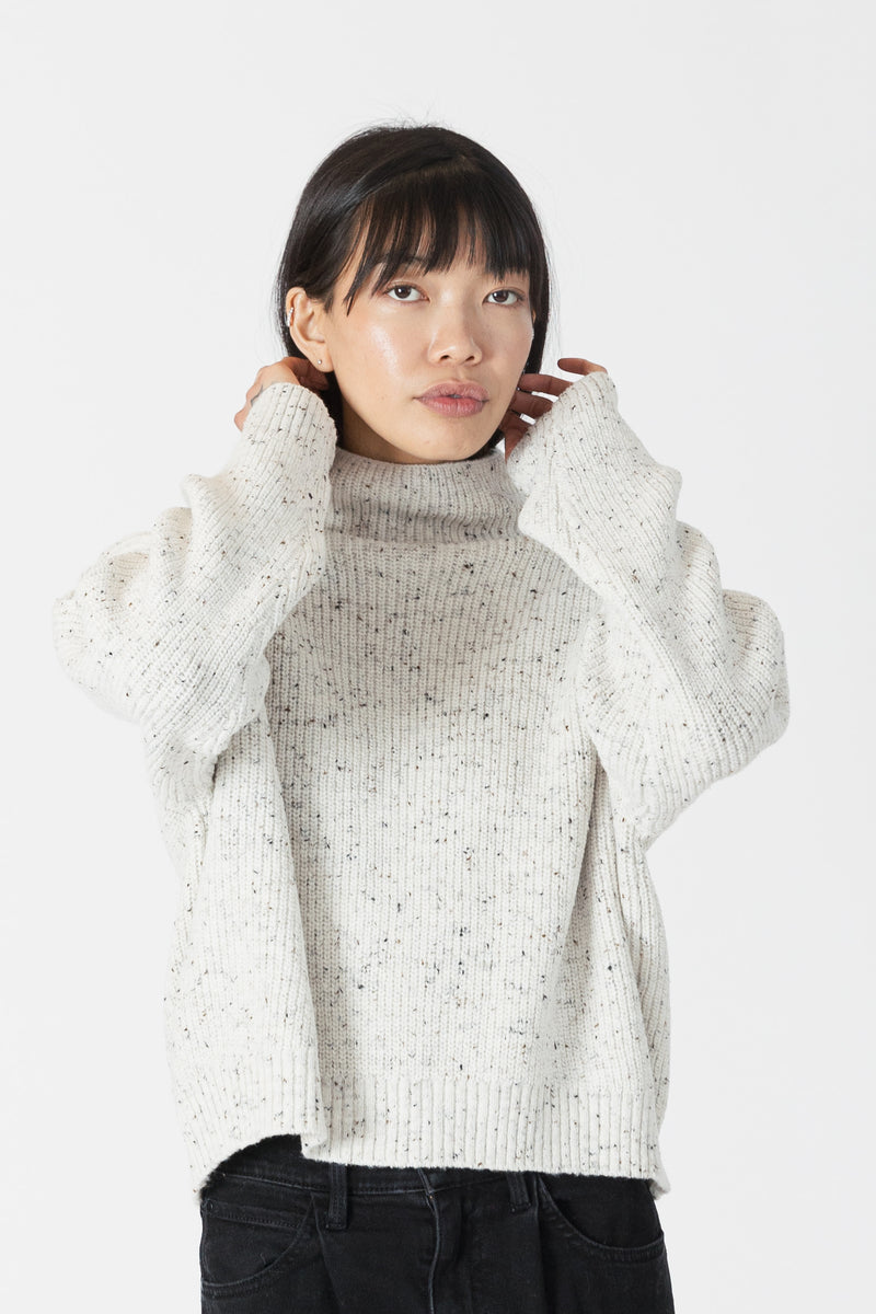 Flecked Ribbed Mockneck Sweater