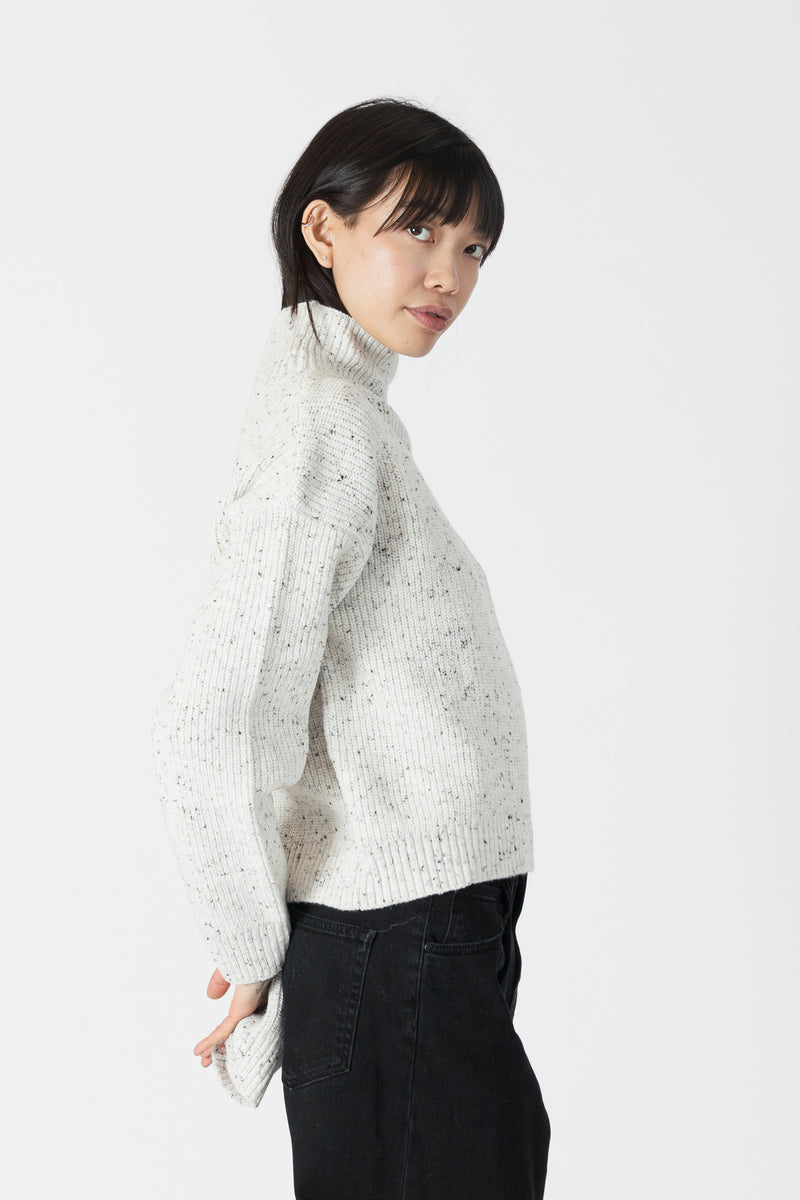 Flecked Ribbed Mockneck Sweater