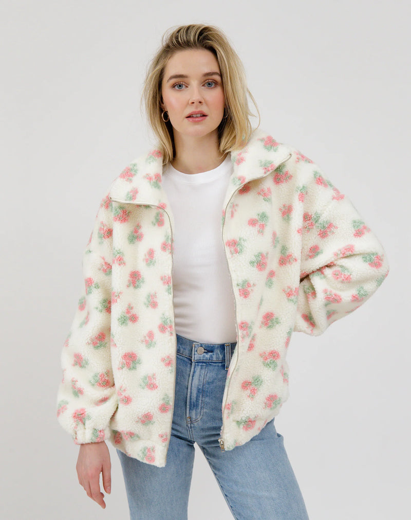 BRUNETTE THE LABEL - Floral Sherpas
sherpa, jacket, coat, teddy jacket, teddy coat, teddy bear jacket, teddy bear coat, teddy sherpa, teddy bear sherpa, zip up, zip, zip coat, zip jacket, floral, floral pattern, floral coat, floral jacket
