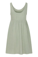ICHI - Foxa Dress
green dress, maxi dress, dress, summer dress, midi dress, lightweight dress, lightweight maxi dress, lightweight midi dress, green midi dress, green maxi dress, linen dress, green linen dress, green dress, sage green

image shows the back of a long sage green maxi linen dress with thick straps and a high-ish waist.