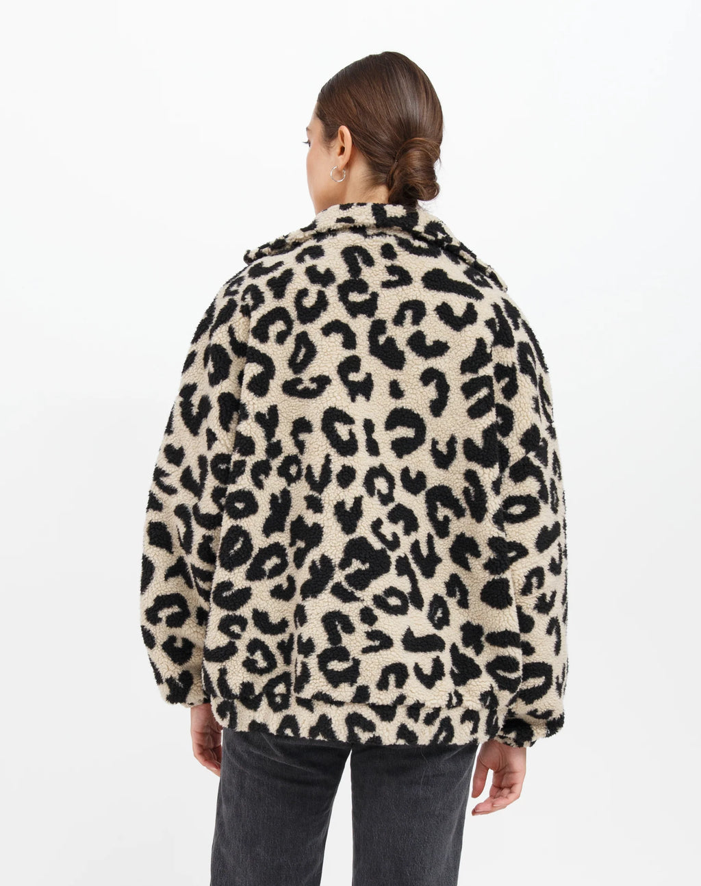 Brunette The Label - Leopard Sherpa Full Zip Jacket