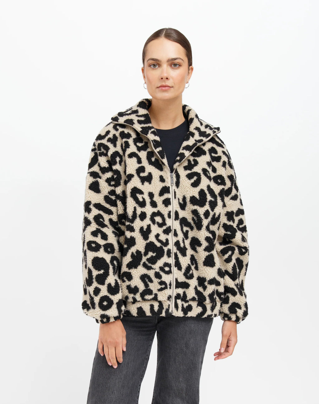 Brunette The Label - Leopard Sherpa Full Zip Jacket