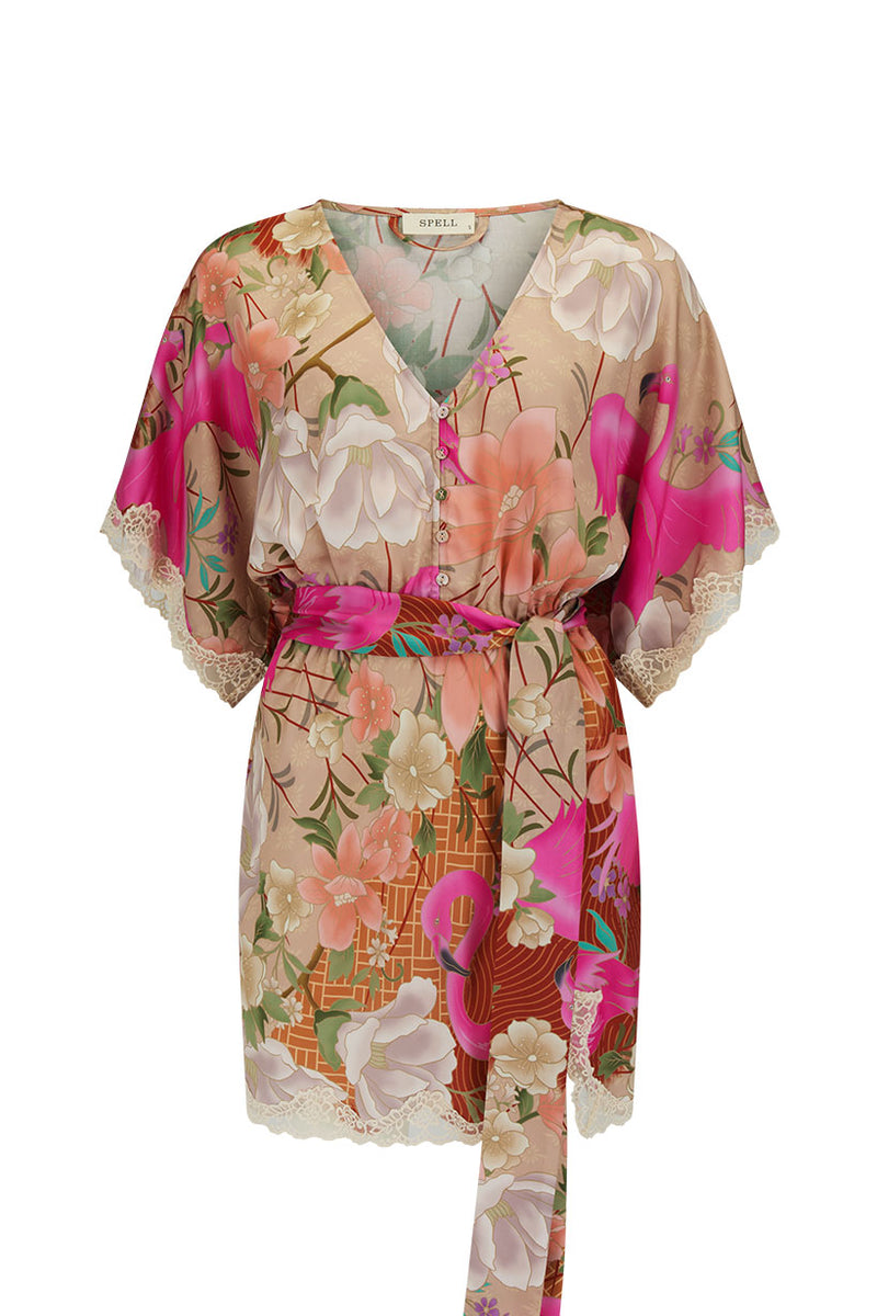 Floral patterned dress with a belt on a white background
Floridian Lace Mini Dress