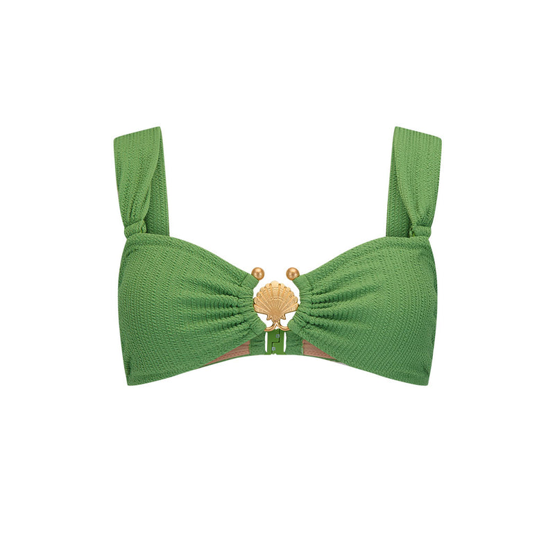 Green bikini top with a shell design on a white background
Playa Bandeau