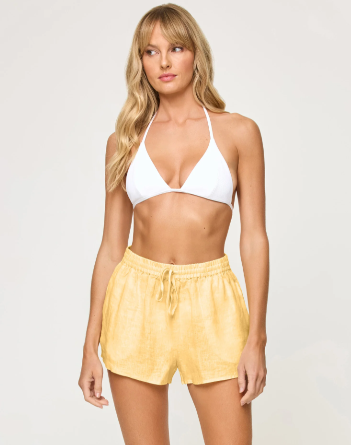 L*SPACE - Rio Short
short, summer shorts, exercise shorts, exercise short, leisure, leisure wear, yellow shorts, buttercup, yellow, sunshine, summer, spring, spring shorts, linen shorts, linen, loose shorts, loose