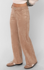 Tan suede pants worn by a person on a light gray background
Tuscany Faux Suede Pants
