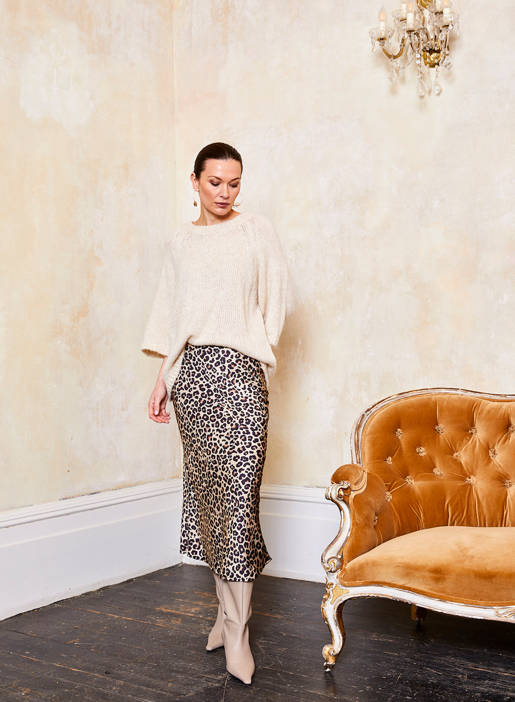 SUZY D Gene Leopard Bias Skirt