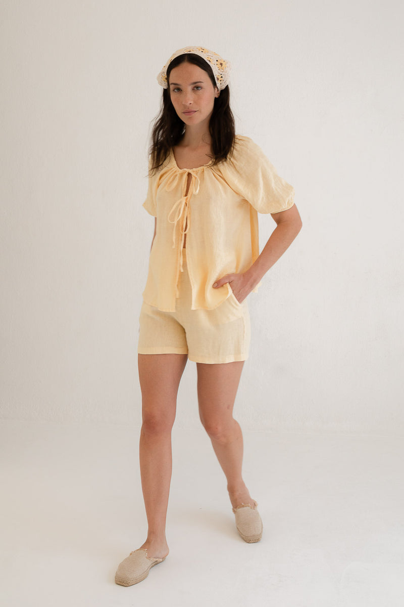 MUS & BOMBON - Unimak Top
linen top, linen shirt, tie up, linen tie up, linen tie up top, tie up top, summer top, summer shirt, tie up shirt, linen tie up shirt,  vacation top, vacation shirt, holiday shirt, holiday top, linen vacation top, linen vacation shirt, linen holiday top, linen holiday shirt, holiday outfit, vacation outfit, resort wear