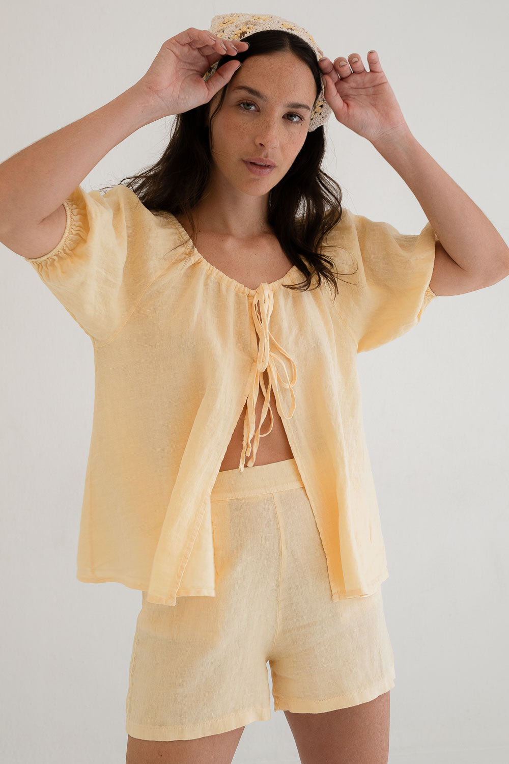 MUS & BOMBON - Unimak Top
linen top, linen shirt, tie up, linen tie up, linen tie up top, tie up top, summer top, summer shirt, tie up shirt, linen tie up shirt,  vacation top, vacation shirt, holiday shirt, holiday top, linen vacation top, linen vacation shirt, linen holiday top, linen holiday shirt, holiday outfit, vacation outfit, resort wear