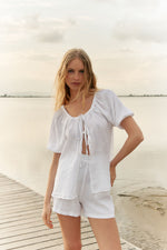 MUS & BOMBON - Unimak Top
linen top, linen shirt, tie up, linen tie up, linen tie up top, tie up top, summer top, summer shirt, tie up shirt, linen tie up shirt,  vacation top, vacation shirt, holiday shirt, holiday top, linen vacation top, linen vacation shirt, linen holiday top, linen holiday shirt, holiday outfit, vacation outfit, resort wear