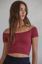 Seamless Ribbed Off Shoulder Crop Top