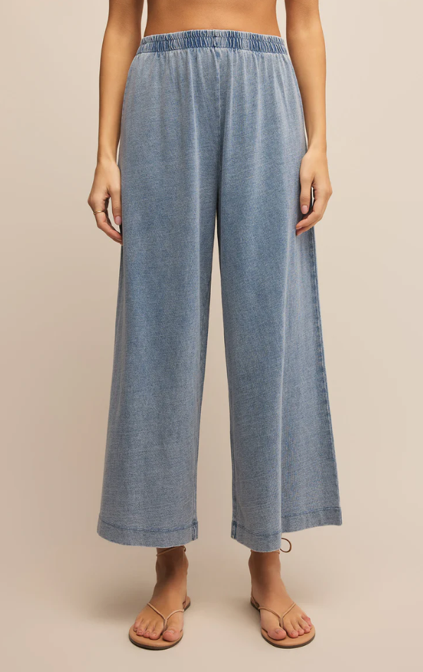 Z SUPPLY - Scout Jersey Denim Pantflare pant, flare pants, relaxed pants, relaxed pant, crop pants, cropped pant, cropped flare, flares, cropped flare pants, relaxed fit pant, relaxed fit pants, casual pant, casual pants, beach pants, vacation wear, holiday wear, jersey denim, jersey pants, jersey denim, jersey denim pants,  blue pants