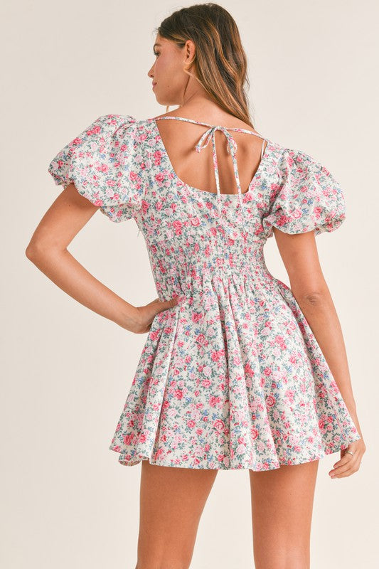 Puff Sleeve Floral Mini Dress