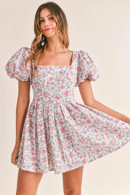Puff Sleeve Floral Mini Dress